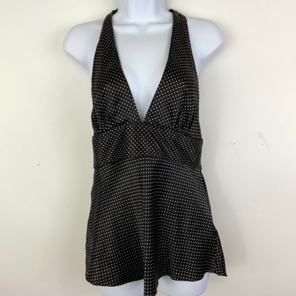 100% Silk Black White Polka Dot J. Crew Halter Top - Picture 1 of 5